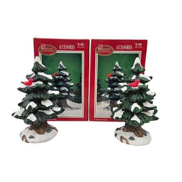 Dickens Collectables 2 Tree Figurines Accessory Hand Painted Porcelain - Picture 1 of 9